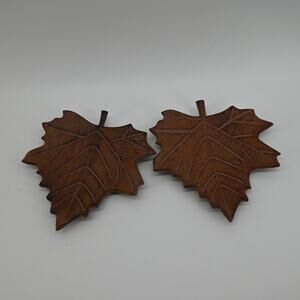Metal Maple Leaf Candle Holders Plates Trays Trivets Footed Home Decor Set of 2